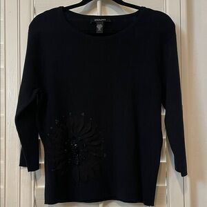 Ideology Black Long Sleeve Top with Floral Accent